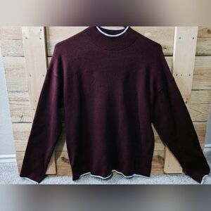 Anthropologie Women's Crewneck Sweater in Deep Burgundy with White Trim